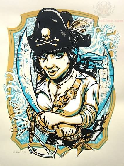 Fantastic Pirate Girl Tattoo Design By Adam Turman