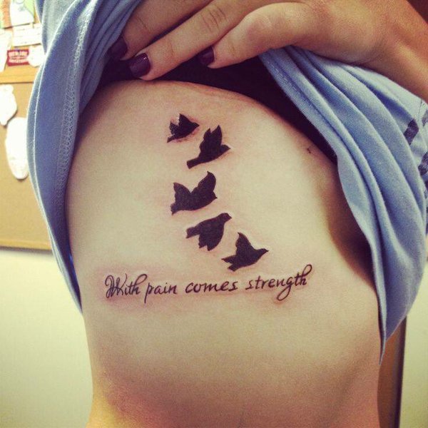 Fantastic Strength Quote With Birds Tattoo For Women