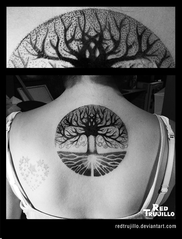 Fantastic Tree Of Life Tattoo On Upper Back By Redtrujillo