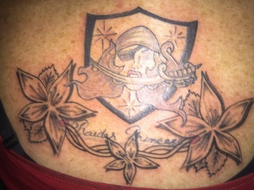 Female Oakland Raiders Logo with Flowers Tattoo For Girls