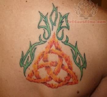Fire Celtic Pagan Tattoo On Right Back Shoulder