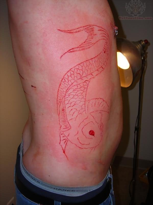 Fish Scarification Tattoo On Side Rib For Men