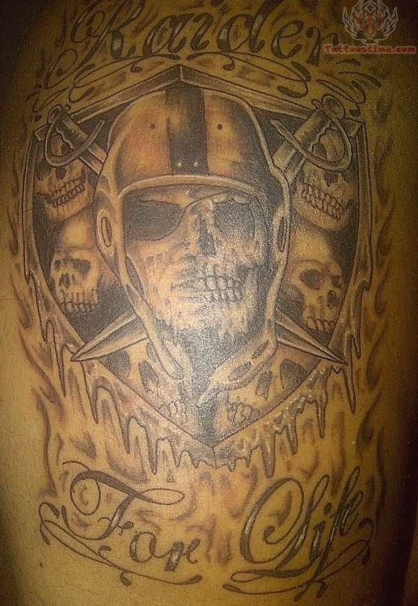 Flaming Oakland Raiders Evil Logo Tattoo