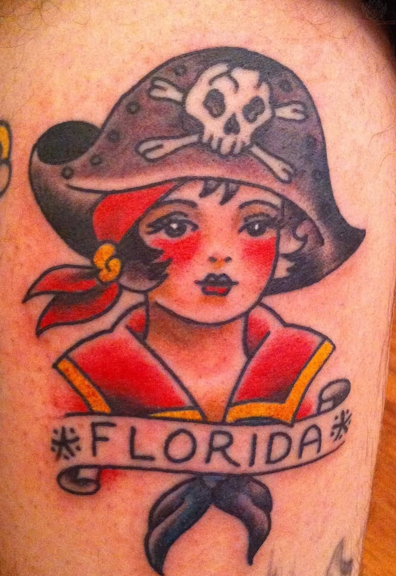 Florida Pirate Girl Traditional Tattoo