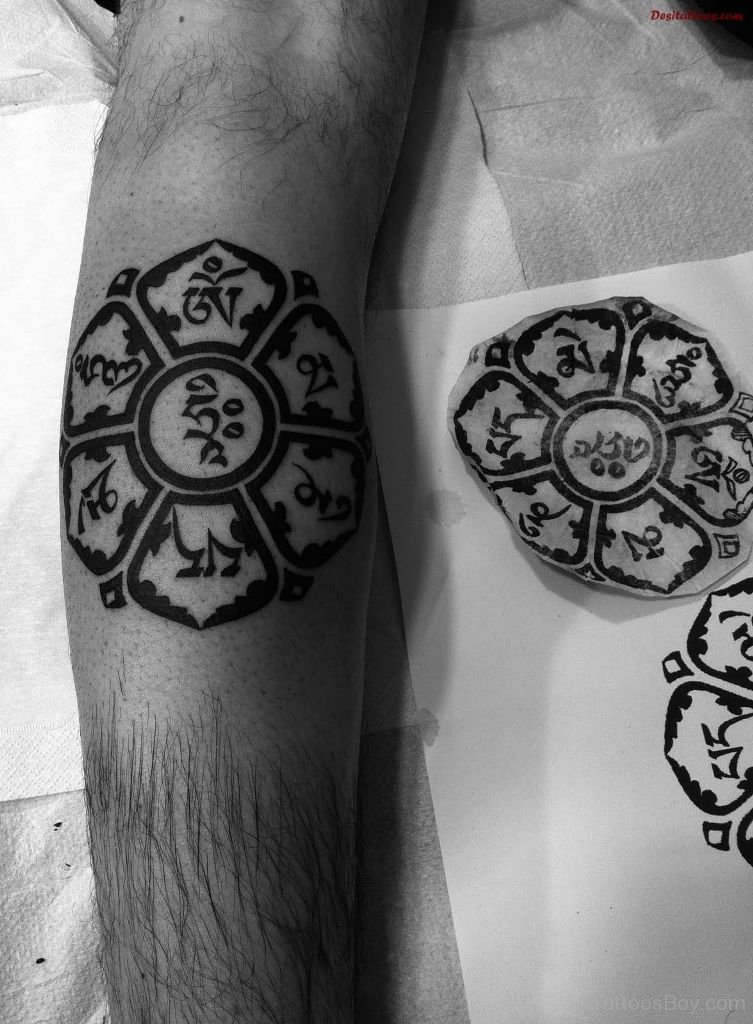 Flower Tibetan Symbol Tattoo On Arm
