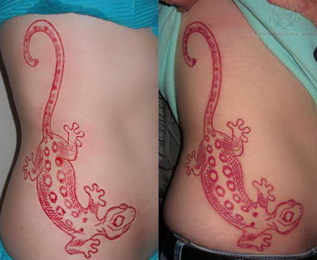 Gecko Scarification Tattoo On Side Rib For Girls