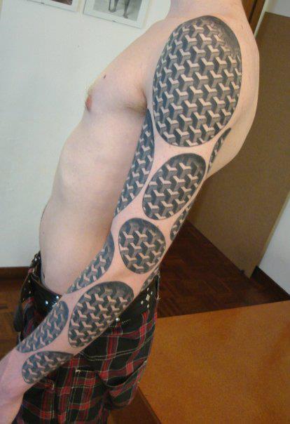 Geometric Escher Pattern 3D Tattoo On Left Full Sleeve