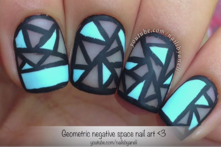 Geometric Negative Space Nail Art Design