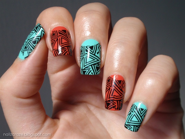 Geometric Skittle Nail Art Design Idea