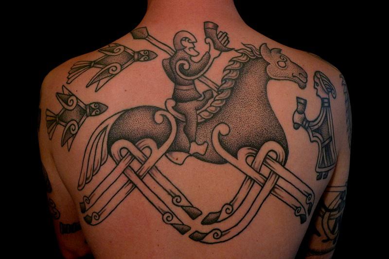 Germanic Pagan Tattoo On Upper Back