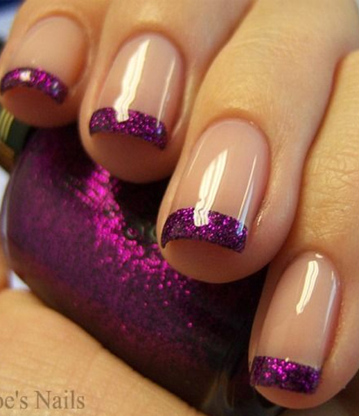 Glitter Purple French Tip Nail Art