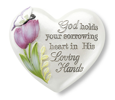 God Holds Your Sorrowing Heart In His Loving Hands Heart Greeting Card