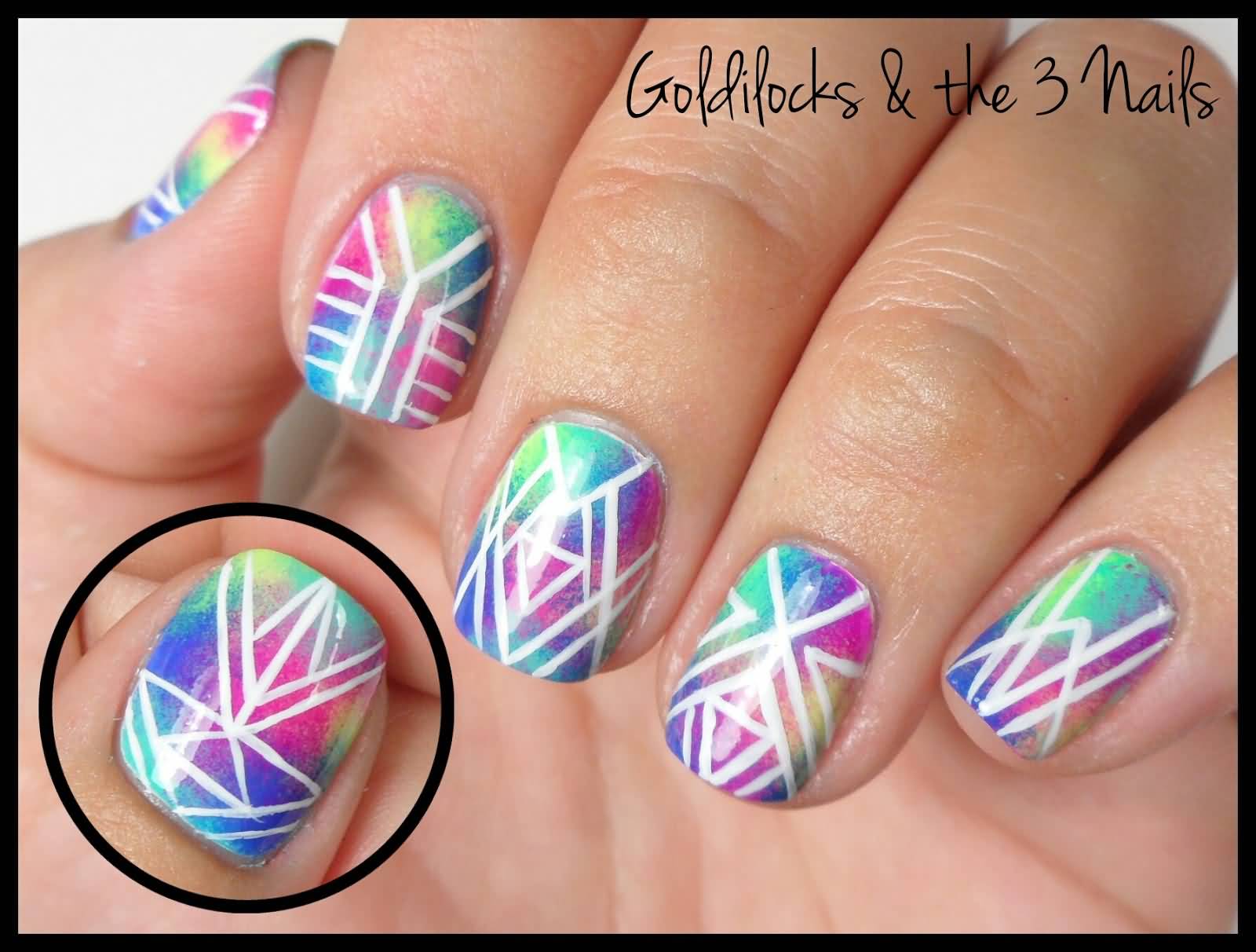 Gradient Geometric Nail Art