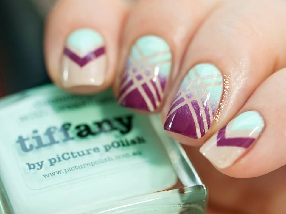 Gradient Nails With Stripes Geometric Nail Art