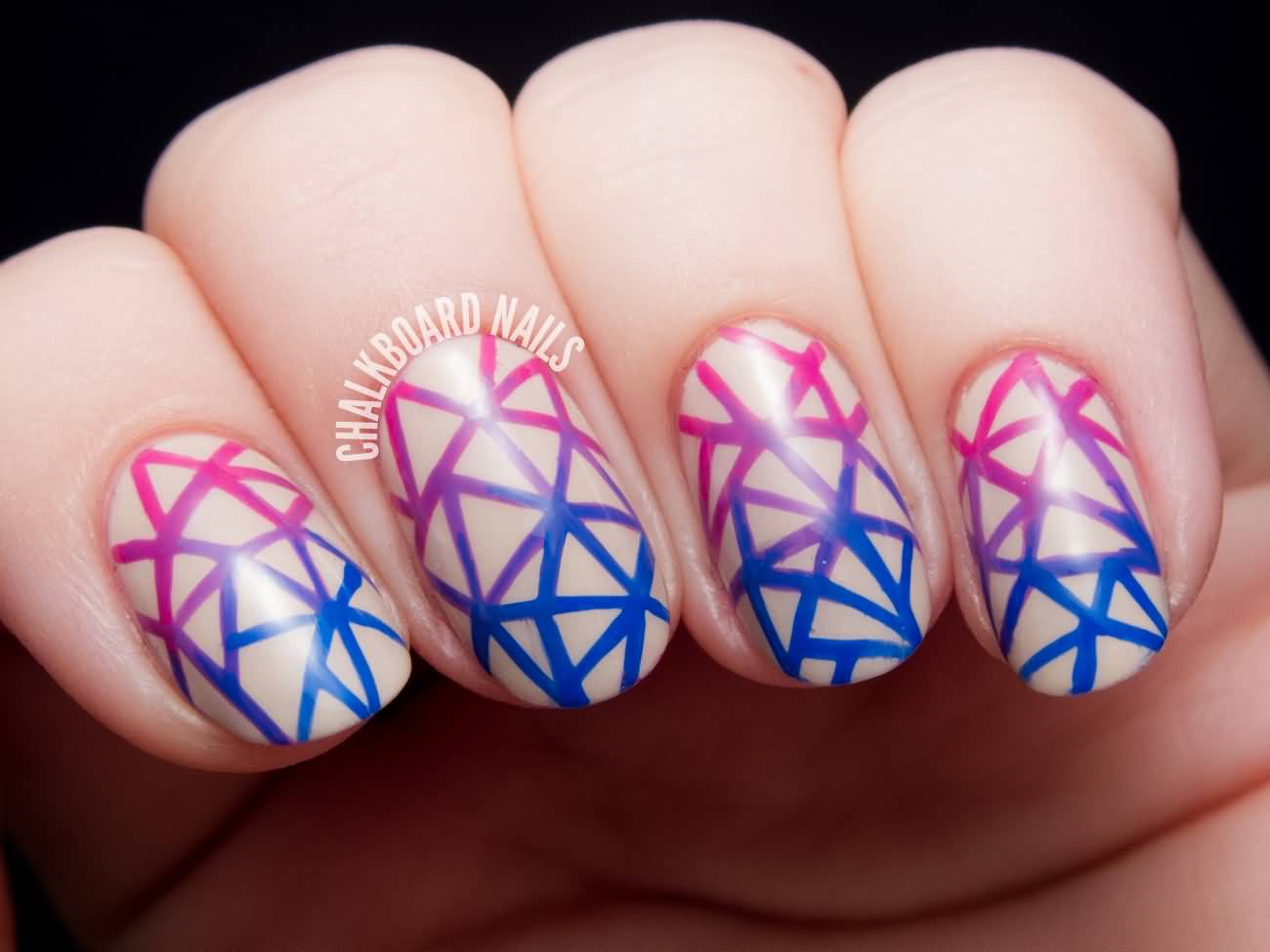 Gradient Stripes Geometric Nail Art Design Idea
