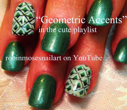 Green Geometric Accent Nail Art Design Idea