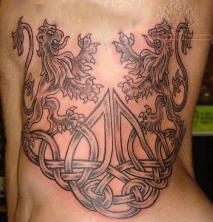 Grey Celtic Pagan Symbols Tattoo On Side Rib