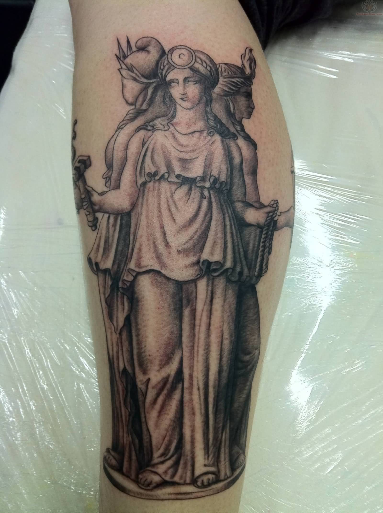 Grey Pagan Tattoo On Leg