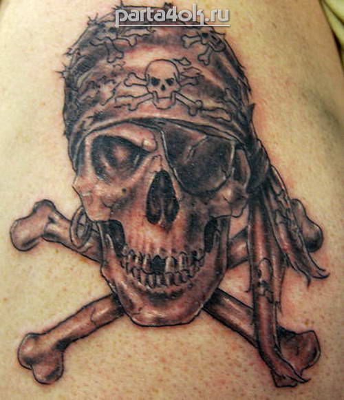 Grey Pirate Skull And Cross Bones Tattoo
