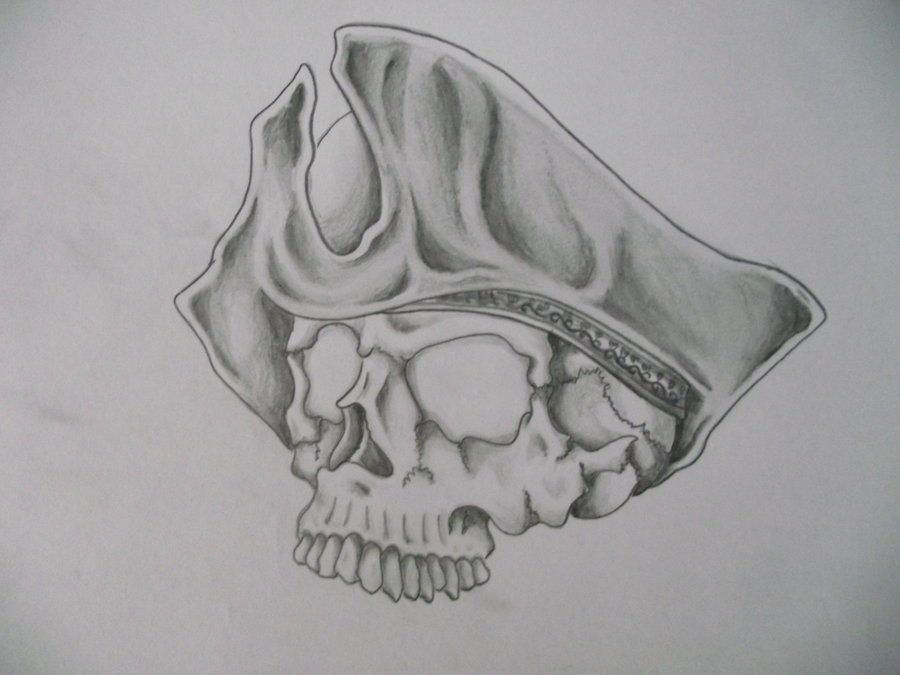 Grey Pirate Skull Tattoo Sketch
