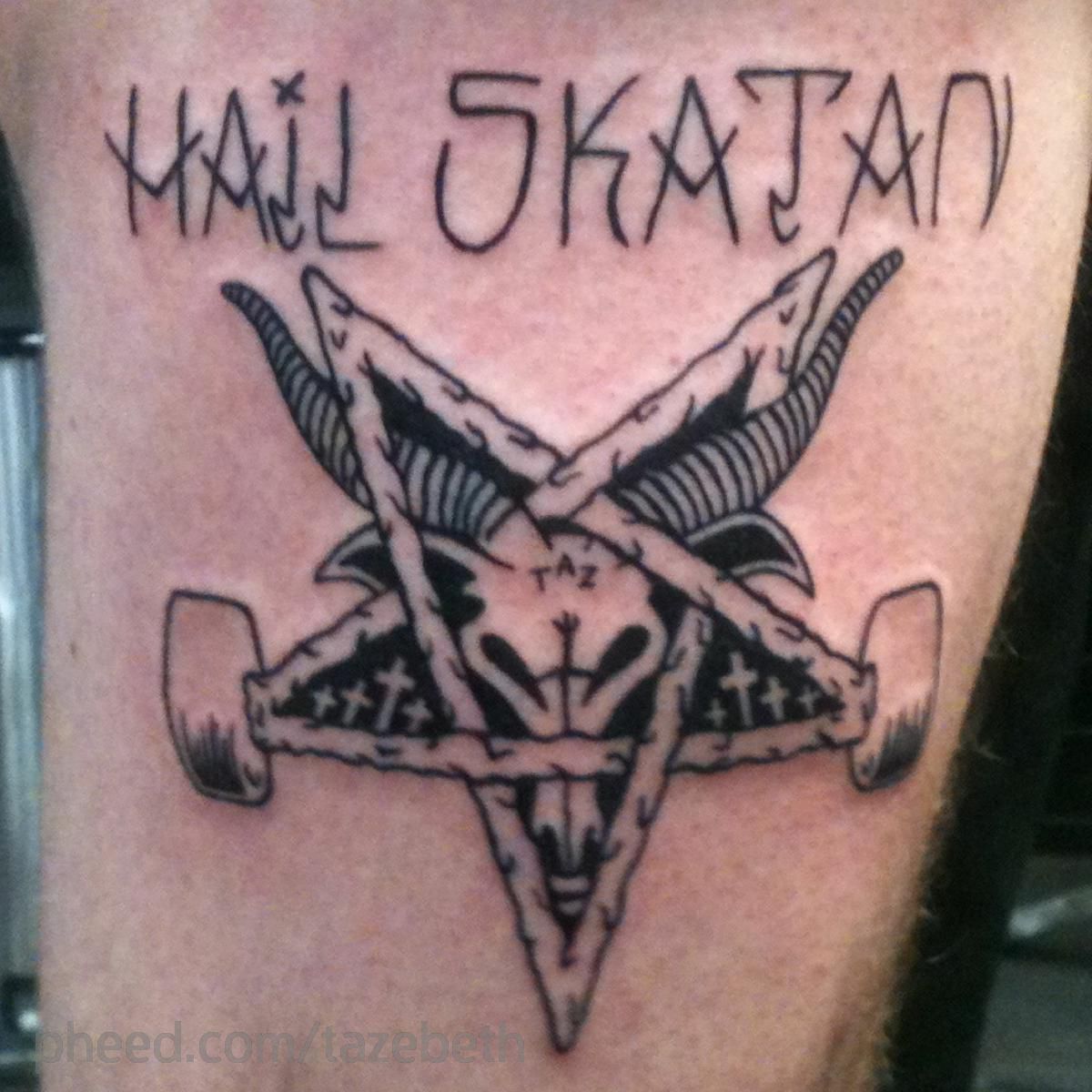 Grey Satan Goat And Star Tattoo
