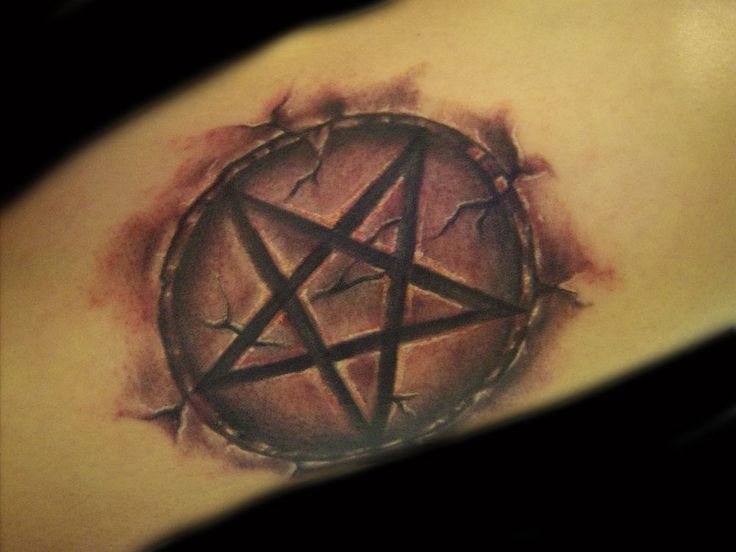 Grey Satan Symbol Tattoo On Forearm