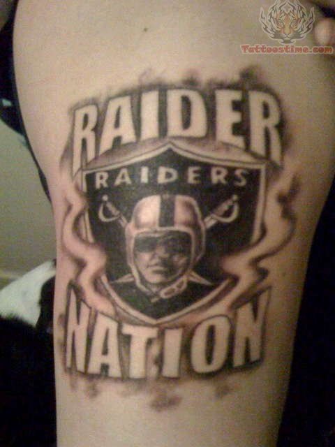 Grey ink Raiders Nation Club Logo Tattoo