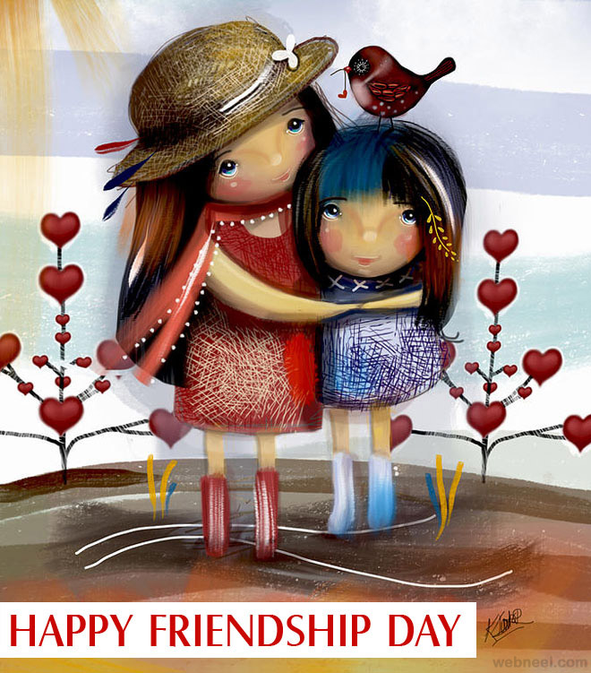Happy Friendship Day Two Hugging Friends Painting Picture