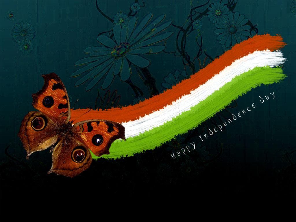 Happy Independence Day Tri Color Paint And Butterfly Picture