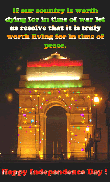 Happy Independence Day Twinkling Stars Glitter On India Gate Picture