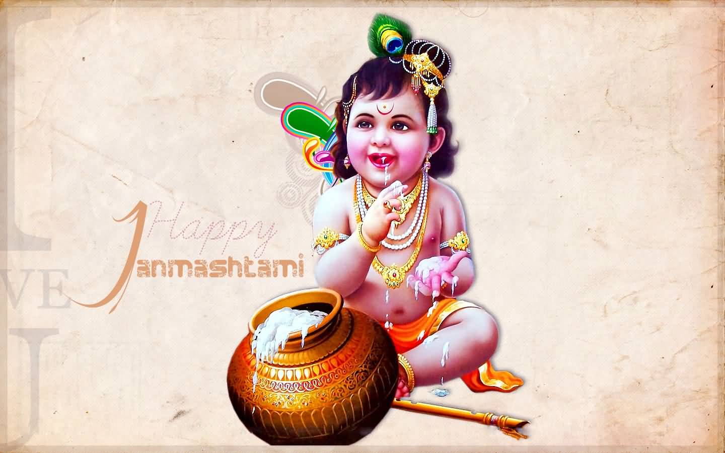 Happy Janmashtami Bal Krishna Eating Butter Picture