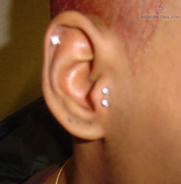 Helix And Double Tragus Piercing With Dermal Anchors