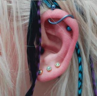 Helix And Earlobe Piercing With Color Studs
