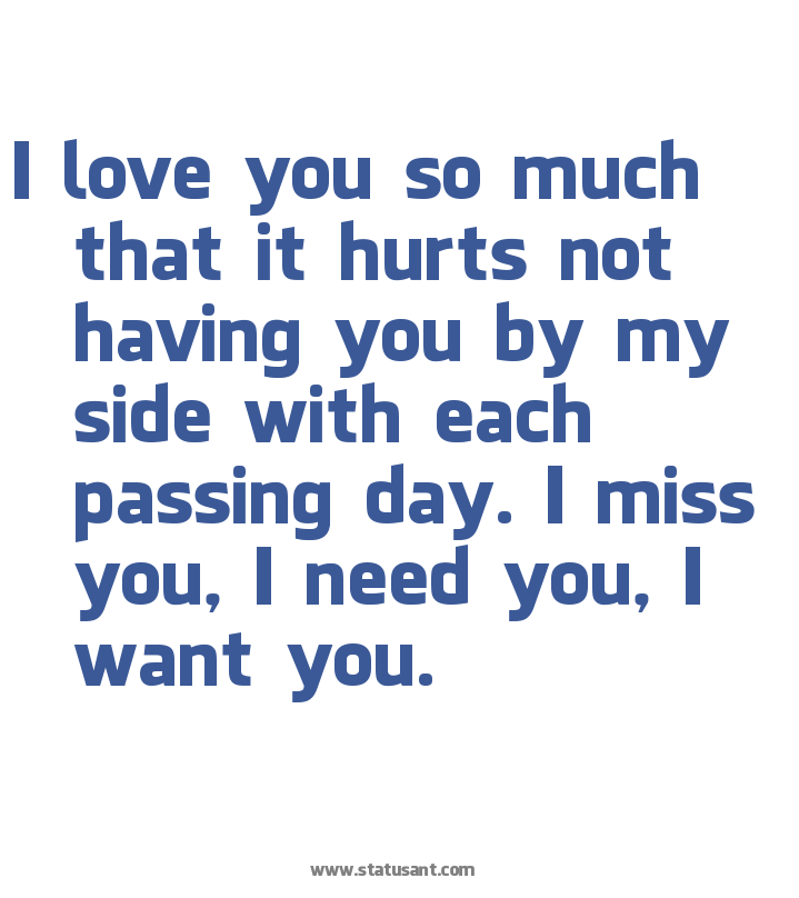 I Love You So Much That It Hurts Not Having You By My Side With Each Passing Day. I Miss You, I Need You, I Want You.