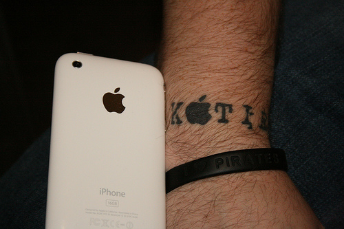 IPhone Logo Silhouette With Lettering Wristband Tattoo