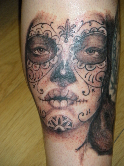 Impressive Catrina Face Tattoo On Arm