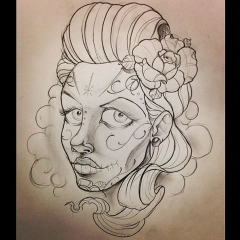 Impressive Catrina Tattoo Sketch
