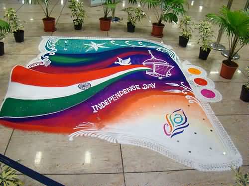 Independence Day Of India Flag Rangoli Design