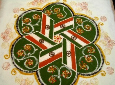 Indian Flags Rangoli Design Idea For Independence Day