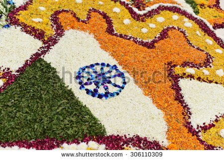 Indian Map Flower Petals Rangoli Design For Independence Day