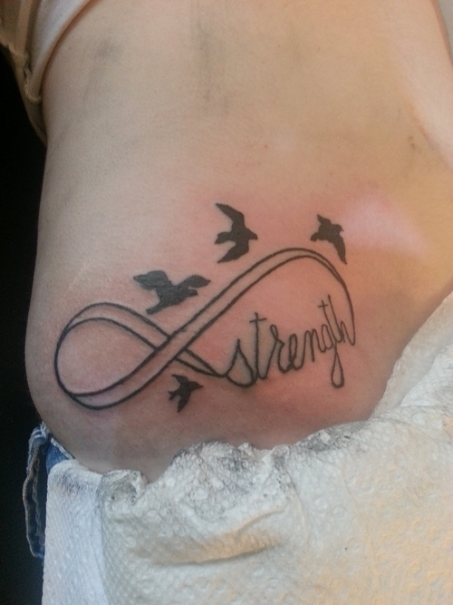 Infinity Strength With Flying Birds Tattoo