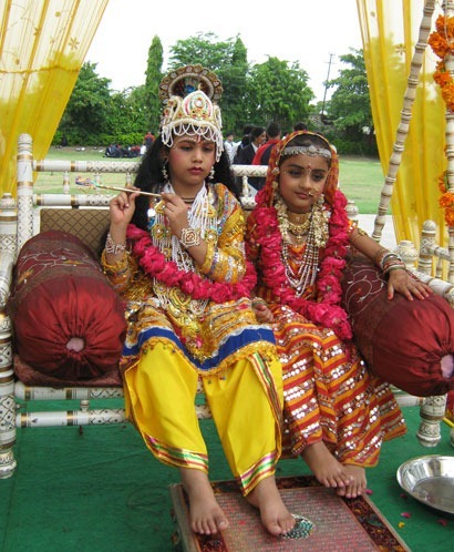 Kids Dressed As Radhe And Krishna During The Krishna Janamashtmi Festival Celebration
