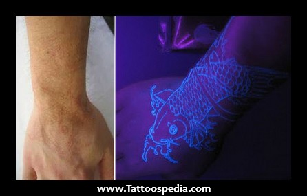 Koi Fish Normal And Black Light UV Tattoo