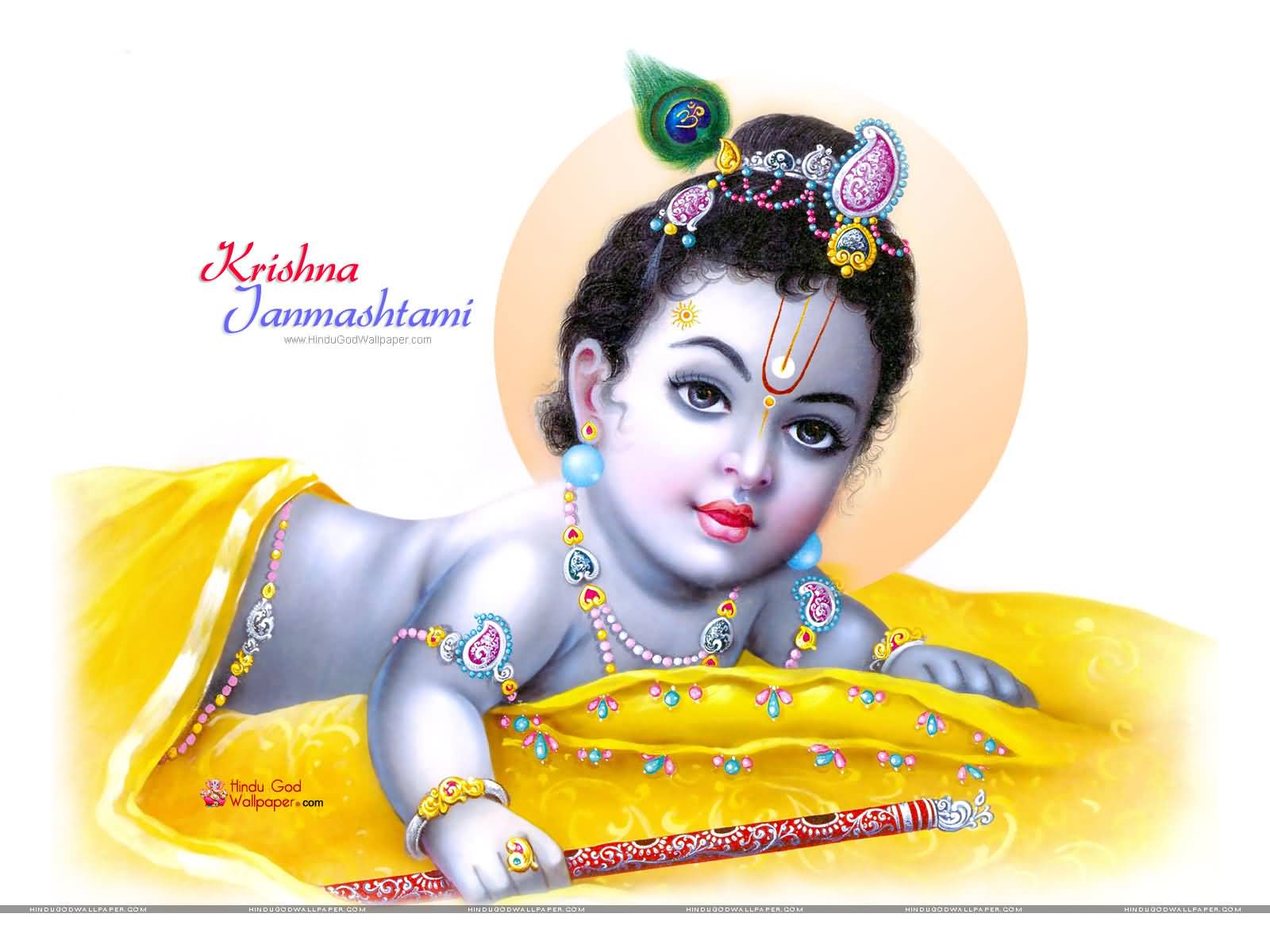Krishna Janmashtami Wishes With Beautiful Bal Krishna Wallpaper Image