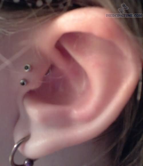 Left Ear Lobe And Double Tragus Piercing Picture