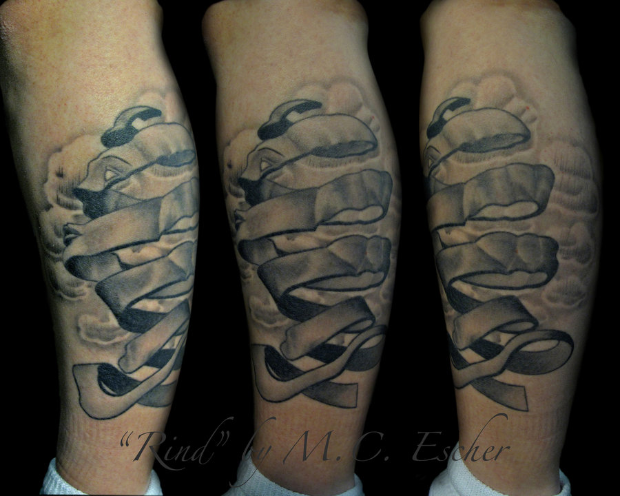 Left Leg Escher Rind Tattoo