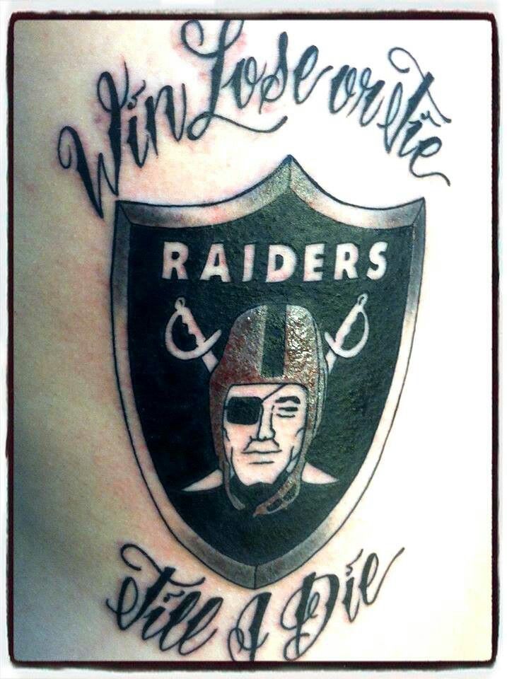 Lettering With Oakland Raiders Logo Tattoo