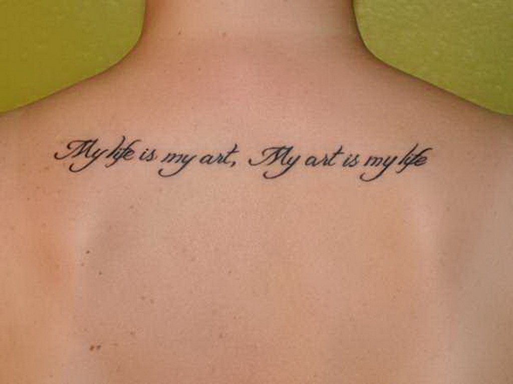 Life Spiritual Quote Tattoo On Upper Back