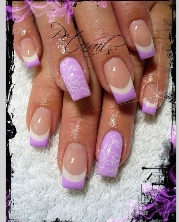 Light Purple And White French Tip Nail Art Design Idea