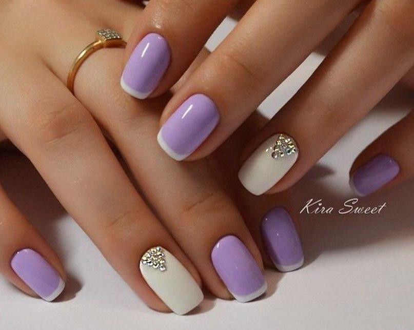 Light Purple Nails With White Tip Design Nail Art